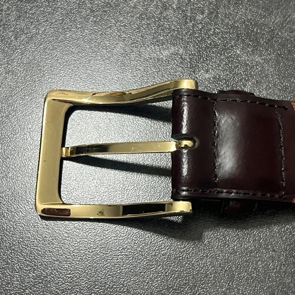 Chestnut Brown Leather Belt Men 44 Johnston Murphy Buckle Dress Buisness Casual